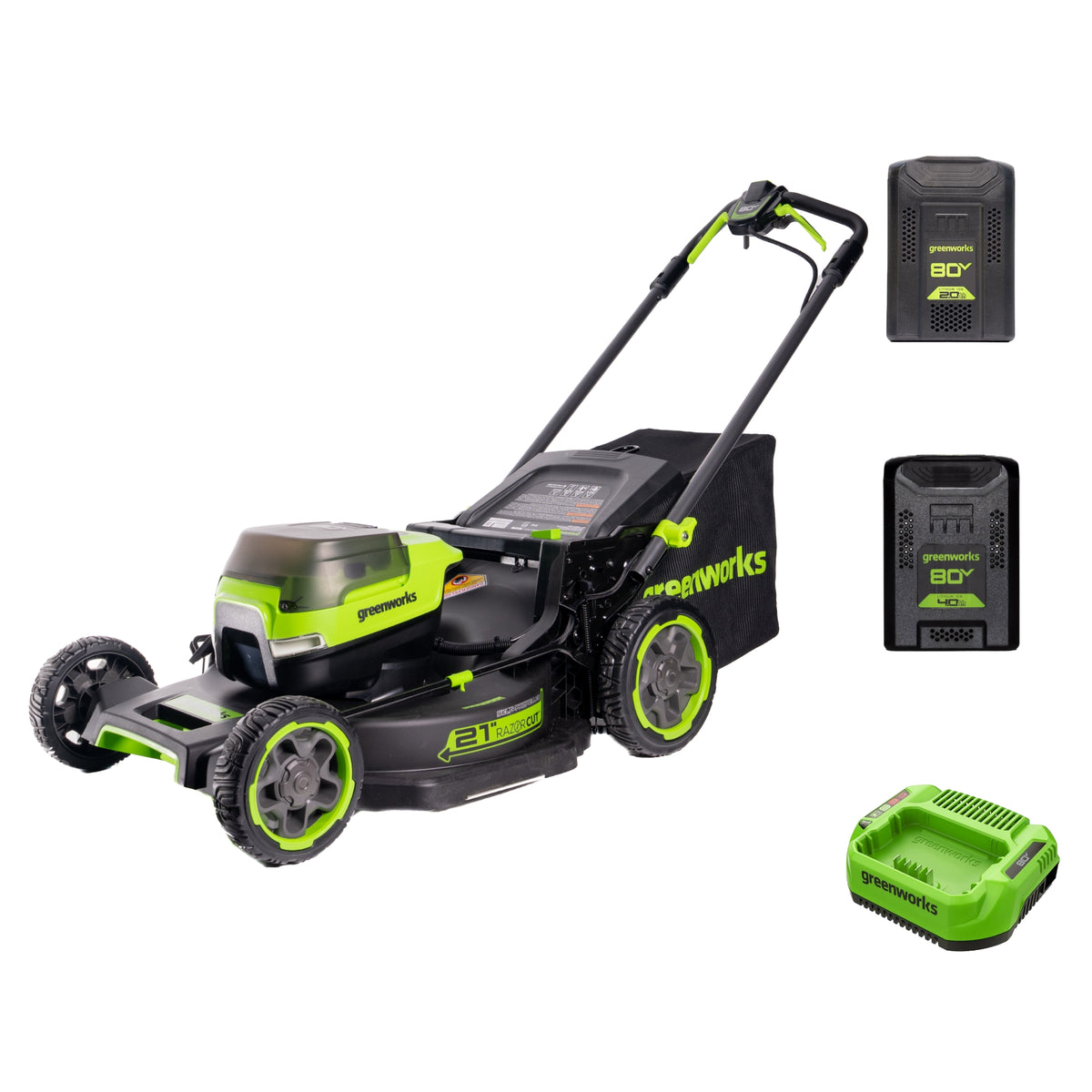80V 21" Cordless Battery 4-in-1 Self-Propelled Mower: (1) 4.0Ah,(1) 2.0Ah Batteries & 2A Charger