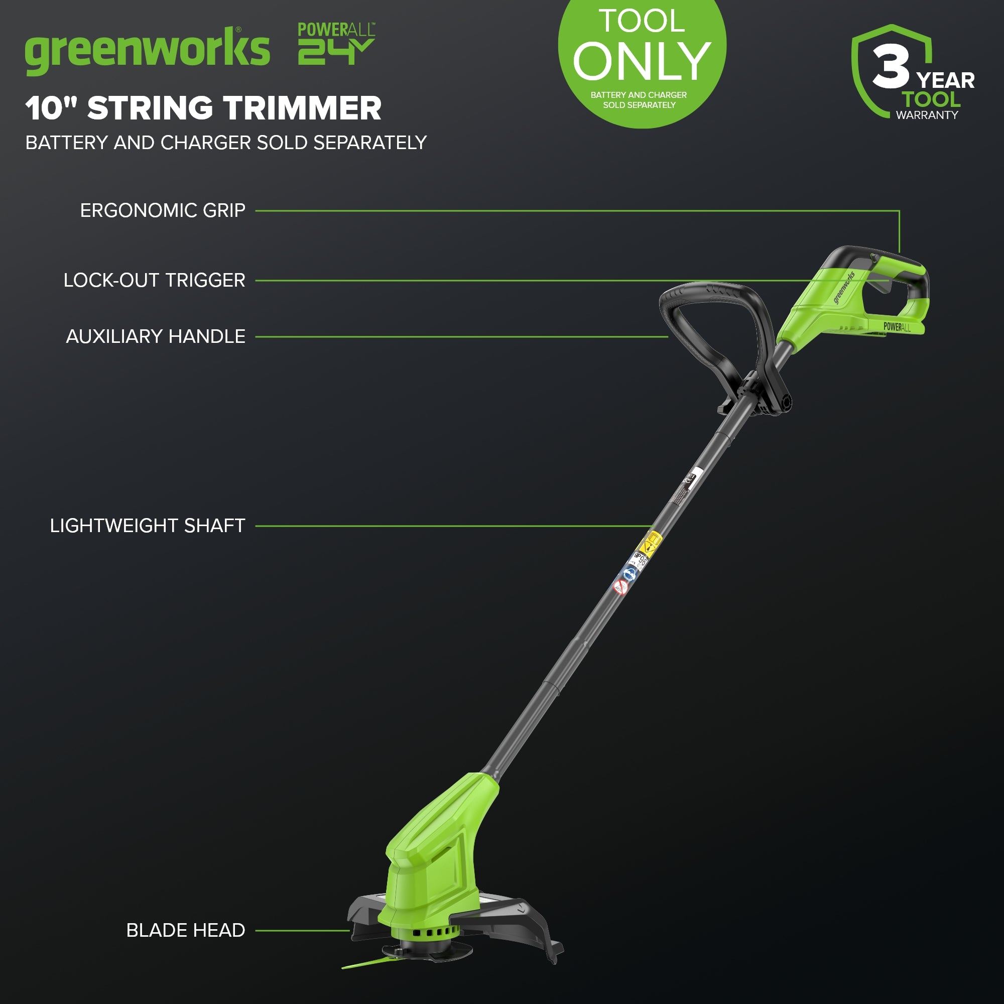 24V 10" Cordlees String Trimmer (Tool Only): (20) String Trimmer Blades