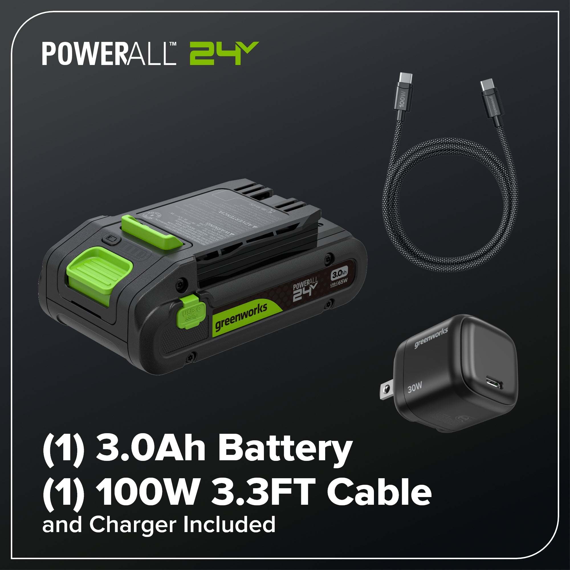 24V 270 CFM Cordless Battery Brushless Blower w/ 3.0Ah Battery & 30W Type-C Charger(3-Ft Cable)