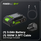 24V 270 CFM Cordless Battery Brushless Blower w/ 3.0Ah Battery & 30W Type-C Charger(3-Ft Cable)