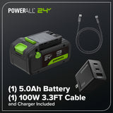 24V 515 CFM Cordless Battery Brushless Blower w/ 5.0Ah Battery & 65W  Type-C Charger(3-Ft Cable)