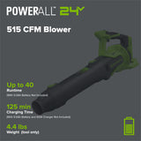 24V 515 CFM Cordless Battery Brushless Blower (Tool Only)