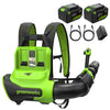 48V (24V x 2) 730 CFM Cordless Battery Dual-Port Backpack Blower: (2) 8.0 Ah Battery, 100W Charger and (2) 3-Ft Cables