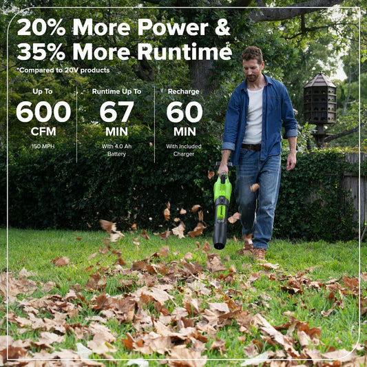 48V (24V x 2) 600 CFM Cordless Battery Leaf Blower w/ (2) 4.0Ah Batteries, 100W Type-C Charger &(2)3-Ft Cables