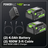 48V (24V x 2) 600 CFM Cordless Battery Leaf Blower w/ (2) 4.0Ah Batteries, 100W Type-C Charger &(2)3-Ft Cables
