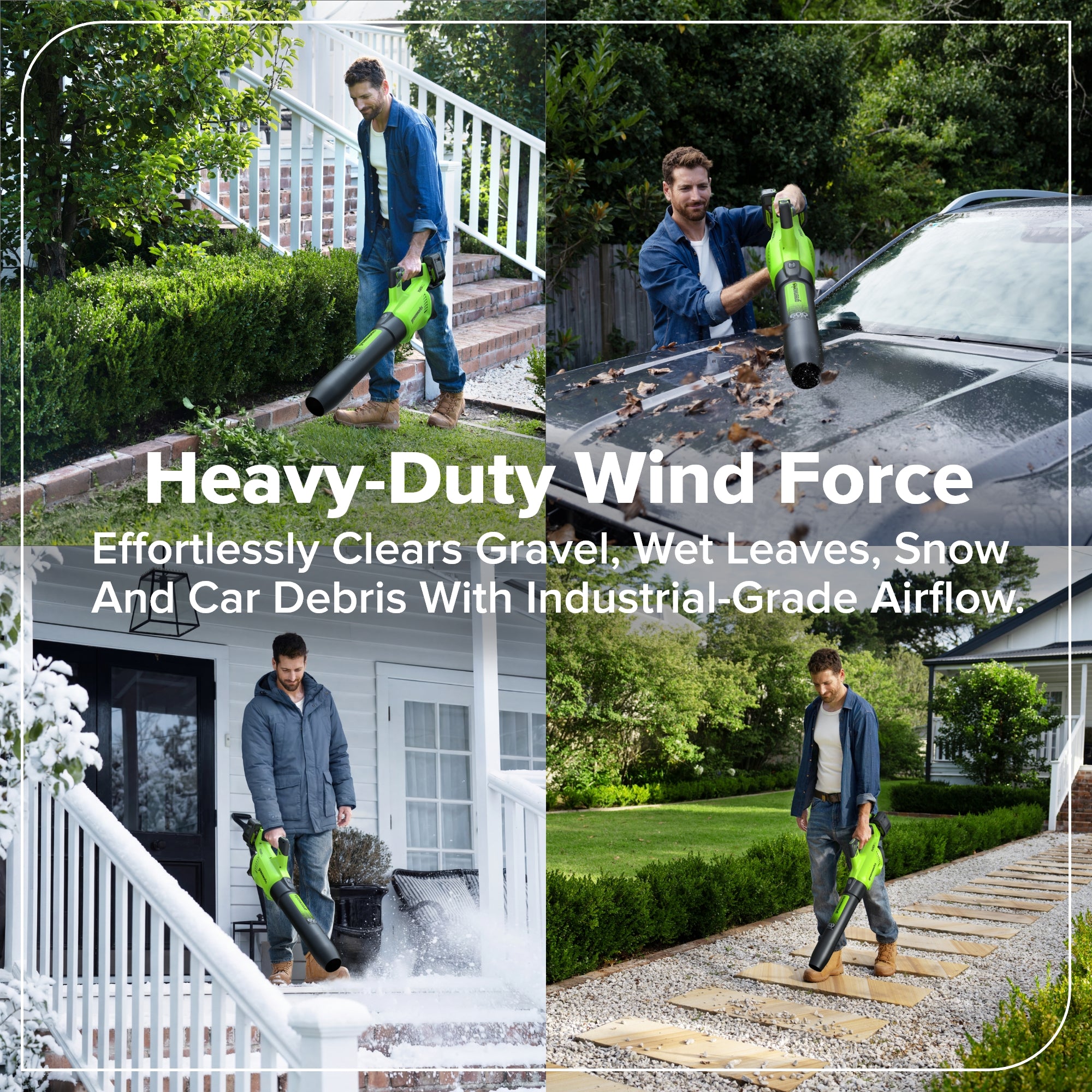 48V (24V x 2) 600 CFM Cordless Battery Leaf Blower w/ (2) 4.0Ah Batteries, 100W Type-C Charger &(2)3-Ft Cables