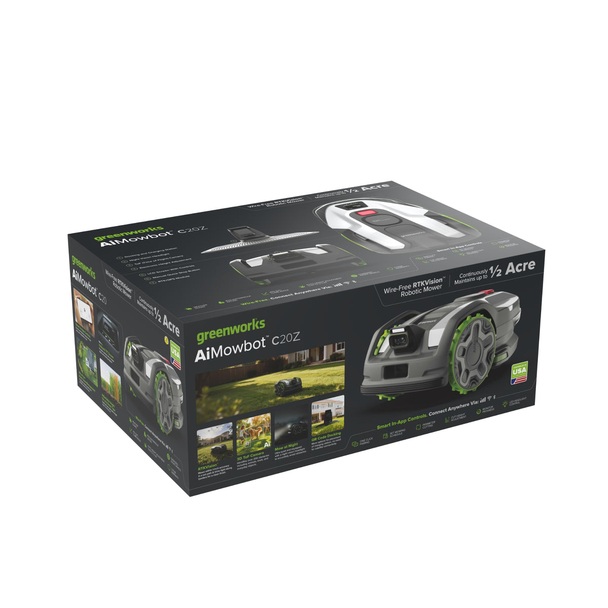 AiMowbot C20Z Wire-Free RTKVision Robotic Mower | 1/2 Acre, 4-Wheel Version