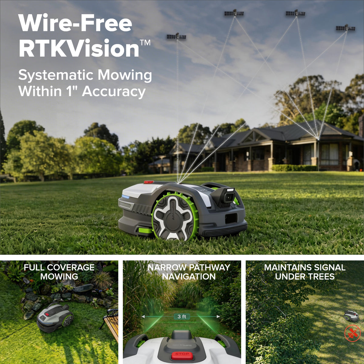 AiMowbot C20Z Wire-Free RTKVision Robotic Mower | 1/2 Acre, 4-Wheel Version