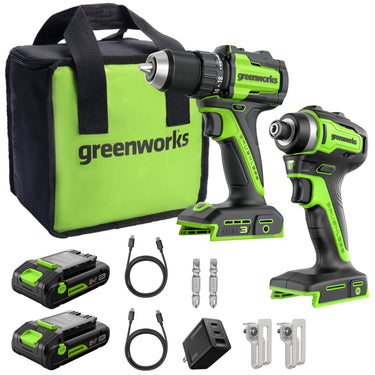 24V Cordless Battery 400 in-lbs Drill / Driver and 1950 in-lbs Impact Driver w/ Two(2) 2.0Ah USB-C Batteries & 65W USB-C Fast Charger