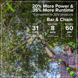 24V 8" Cordless Battery Pole Saw w/ 20" Hedge Trimmer Attachment Combo Kit (2.0 Ah Battery & 30W Type-C Charger (3-Ft cable))