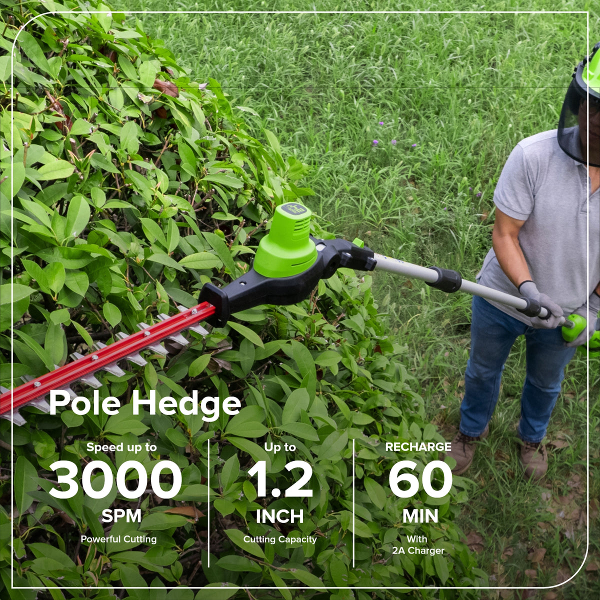 24V 8" Cordless Battery Pole Saw w/ 20" Hedge Trimmer Attachment Combo Kit (2.0 Ah Battery & 30W Type-C Charger (3-Ft cable))