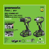 24V Cordless Battery 300 in-lbs Drill / Driver and 1900 in-lbs Impact Driver, Two(2) 2.0 Ah USB-C Batteries and 30W USB-C Charger