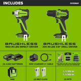 24V PowerAll 3/8" 300 in-lbs Drill and 1/4" 1900 in-lbs Brushless Impact Driver Combo Kit: (2) 2.0 Ah USB-C Batteries, (1) 30W USB-C Charger, (1) 3' 100W USB-C Cable and 33-piece Accessory Set