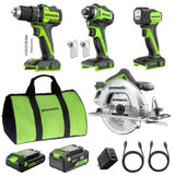 24V Brushless Power Tool 4PC Combo Kit w/ (1) 4.0Ah & (1) 2.0Ah USB-C Batteries and 65W USB-C Fast Charger