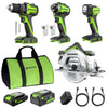 24V Brushless Power Tool 4PC Combo Kit, (1) 4.0 Ah and (1) 2.0 Ah USB-C Batteries and 65W USB-C Fast Charger