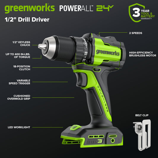 24V Brushless Power Tool 4PC Combo Kit w/ (1) 4.0Ah & (1) 2.0Ah USB-C Batteries and 65W USB-C Fast Charger