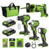24V Cordless Battery Power Tool 4PC Combo Kit: (2) 2.0 Ah USB-C Batteries, (1) 30W USB-C Charger, (1) 3' 100W USB-C Cable and 34-Piece Accessory Sets