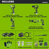 24V Cordless Battery Power Tool 4PC Combo Kit: (2) 2.0 Ah USB-C Batteries, (1) 30W USB-C Charger, (1) 3' 100W USB-C Cable and 34-Piece Accessory Sets