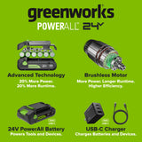 24V Cordless Battery Power Tool 4PC Combo Kit: (2) 2.0 Ah USB-C Batteries, (1) 30W USB-C Charger, (1) 3' 100W USB-C Cable and 34-Piece Accessory Sets