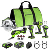 24V Brushless Power Tool 5PC Combo Kit, (1) 4.0 Ah and (1) 2.0 Ah USB-C Batteries and Charger