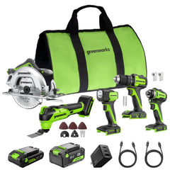 24V Brushless Power Tool 5PC Combo Kit w/ (1) 4.0Ah & (1) 2.0Ah USB-C Batteries and Charger