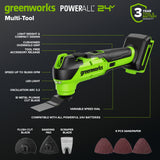 24V Brushless Power Tool 5PC Combo Kit w/ (1) 4.0Ah & (1) 2.0Ah USB-C Batteries and Charger