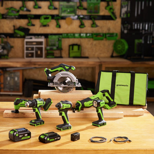 24V Brushless Power Tool 6PC Combo Kit w/ (1) 4.0Ah & (1) 2.0Ah USB-C Batteries and Charger