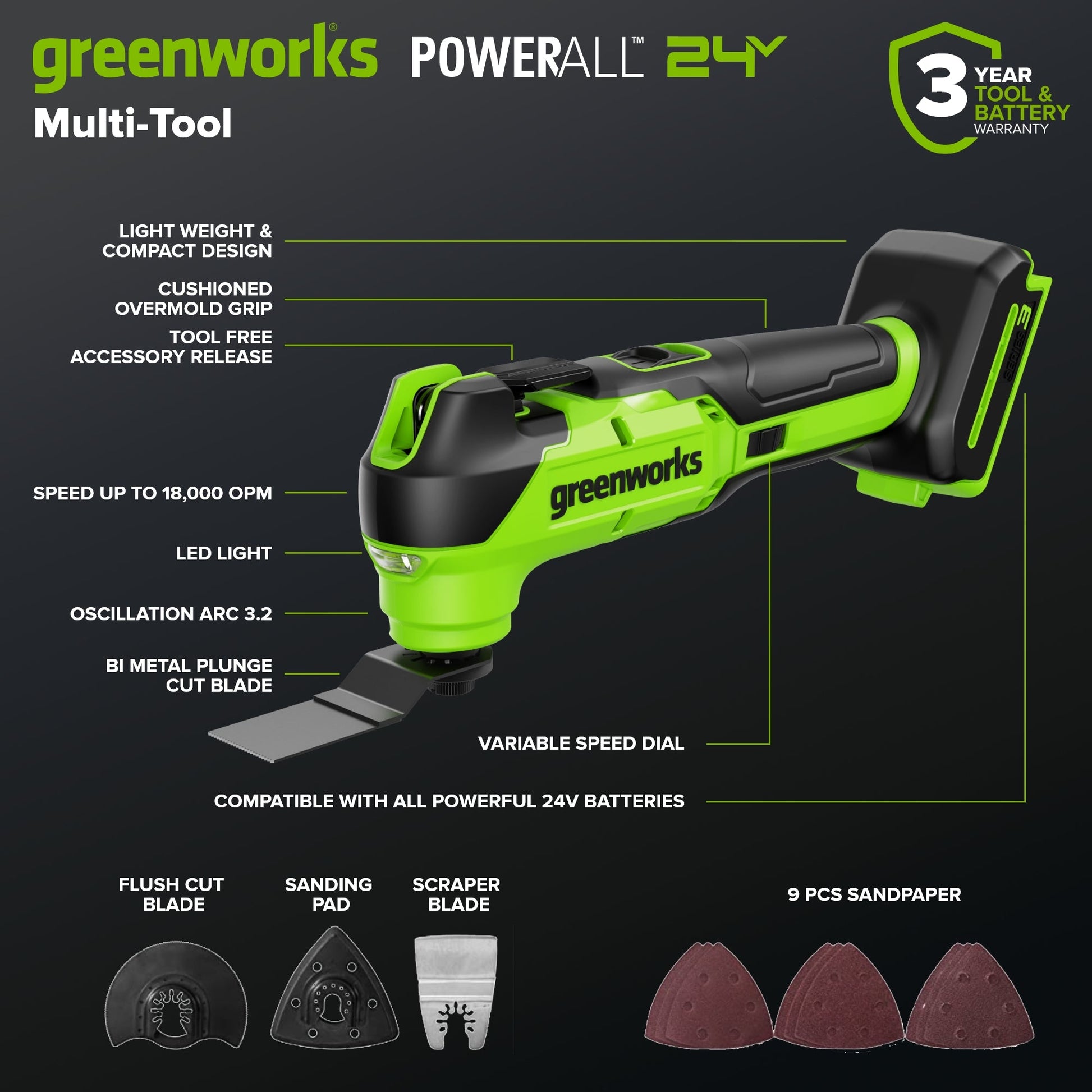 24V Brushless Power Tool 6PC Combo Kit w/ (1) 4.0Ah & (1) 2.0Ah USB-C Batteries and Charger