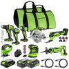 24V Brushless Power Tool 8PC Combo Kit: (2) 4.0 Ah and (1) 2.0 Ah USB-C Batteries and Charger
