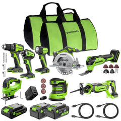 24V Brushless Power Tool 8PC Combo Kit w/ (2) 4.0Ah & (1) 2.0Ah USB-C Batteries and Charger