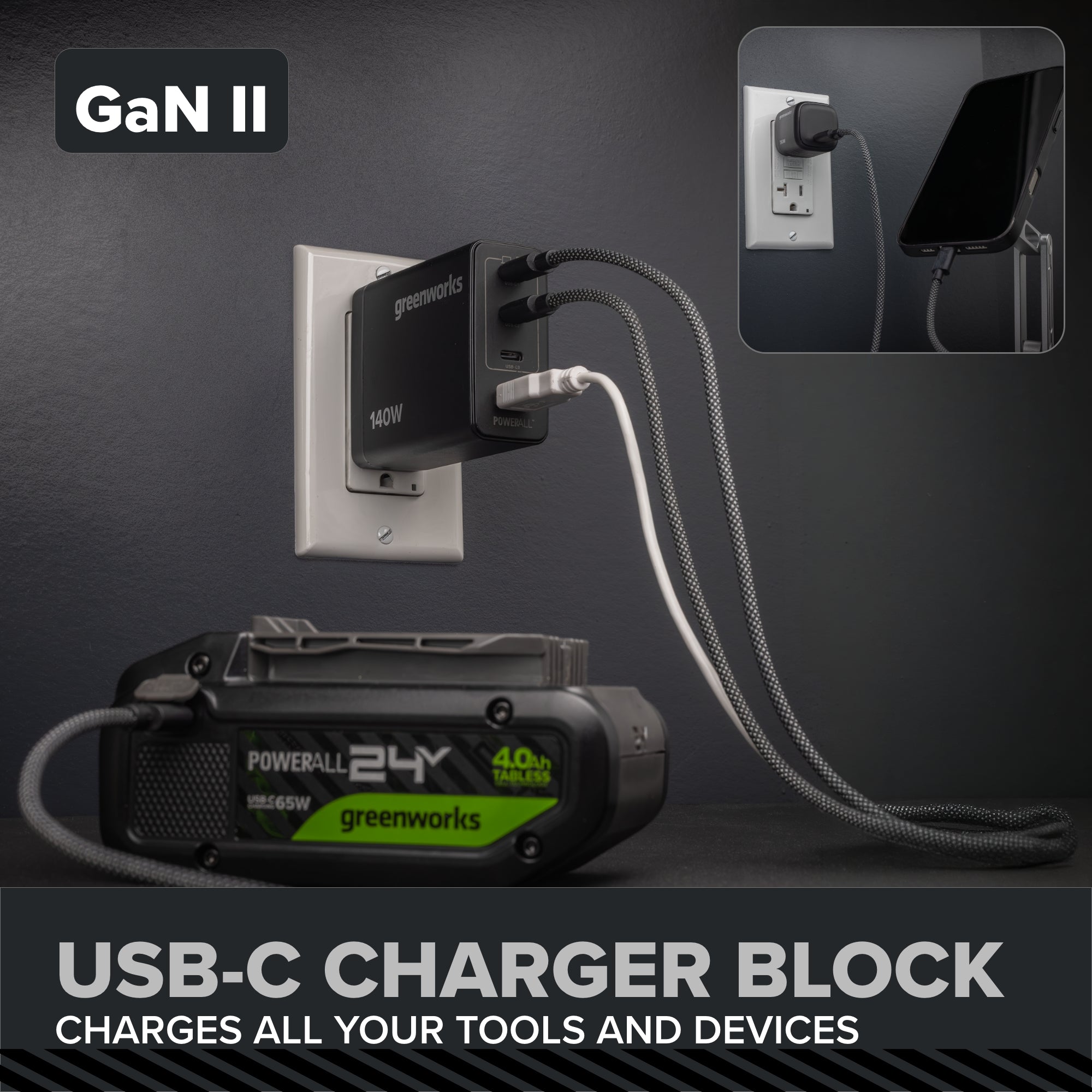 24V Cordless Battery 530 in-lbs Drill / Driver and 2200 in-lbs Impact Driver, Two(2) 2.0 Ah USB-C Batteries and 65W USB-C Charger
