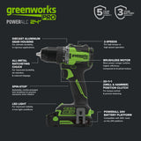 24V Cordless Battery 530 in-lbs Drill / Driver and 2200 in-lbs Impact Driver, Two(2) 2.0 Ah USB-C Batteries and 65W USB-C Charger