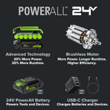 24V Cordless Battery 530 in-lbs Drill / Driver and 2200 in-lbs Impact Driver, Two(2) 2.0 Ah USB-C Batteries and 65W USB-C Charger