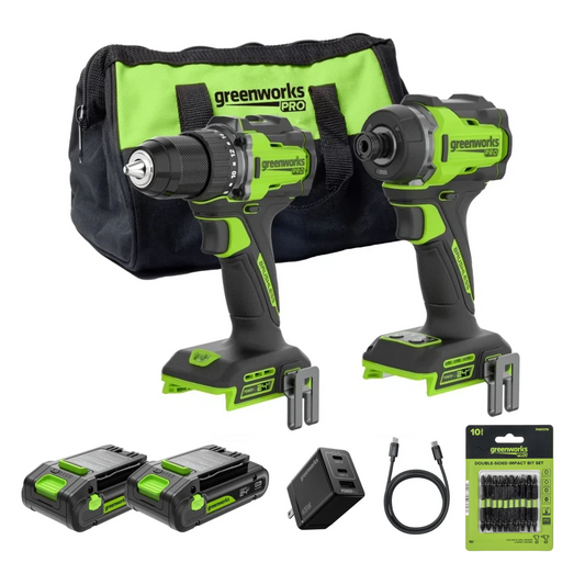 24V PowerAll Pro 530 in-lb Drill Driver and 2,200 in-lb Impact Driver Combo Kit, with (2) 2.0Ah Batteries, 65W Charger, 3' Cable, Belt Clips, Carrying Bag and 10-PCS Bit Set