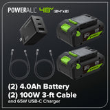 48V (24V x 2) 17" Push Cordless Lawn Mower, 270CFM Leaf Blower & 12" String Trimmer Combo Kit w/ (2) 4.0Ah Batteries, 65W Type-C Charger & (2) 3-FT Cables