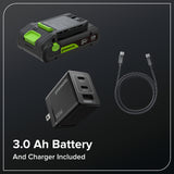 24V 12" Cordless Battery String Trimmer/Edger and 515 CFM Blower Combo Kit w/ 3.0Ah Battery,65W Type-C Charger & (2) 3-Ft Cables