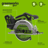 24V PowerAll 6-1/2" 5000RPM Circular Saw, Tool Only