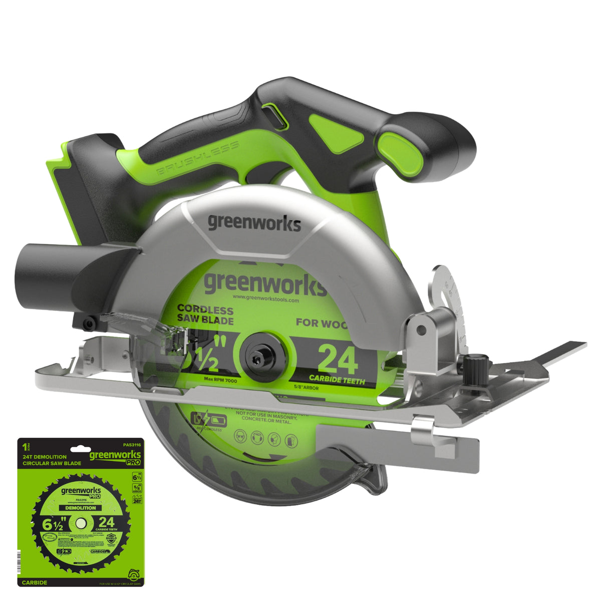 24V PowerAll 6-1/2" 5000RPM Circular Saw w/ 2PC Blades,Tool Only