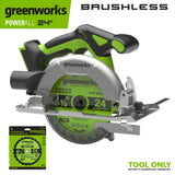 24V PowerAll 6-1/2" 5000RPM Circular Saw w/ 2PC Blades,Tool Only