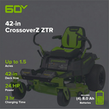 60V 42" Electric CrossoverZ Zero Turn Mower: (4) 8 Ah Batteries and 600W Wall Charger