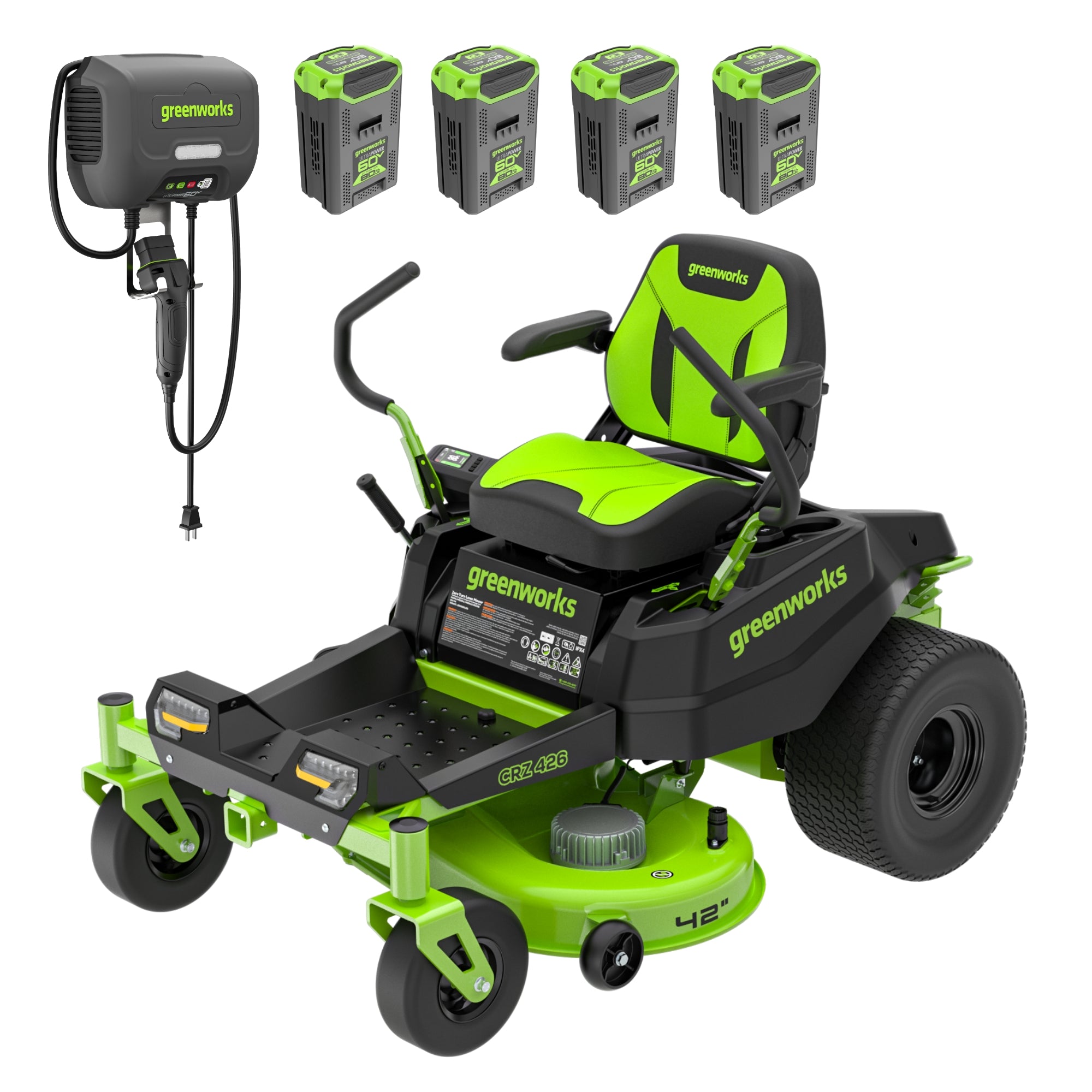 60V 42" Electric CrossoverZ Zero Turn Mower: (4) 8 Ah Batteries and 600W Wall Charger
