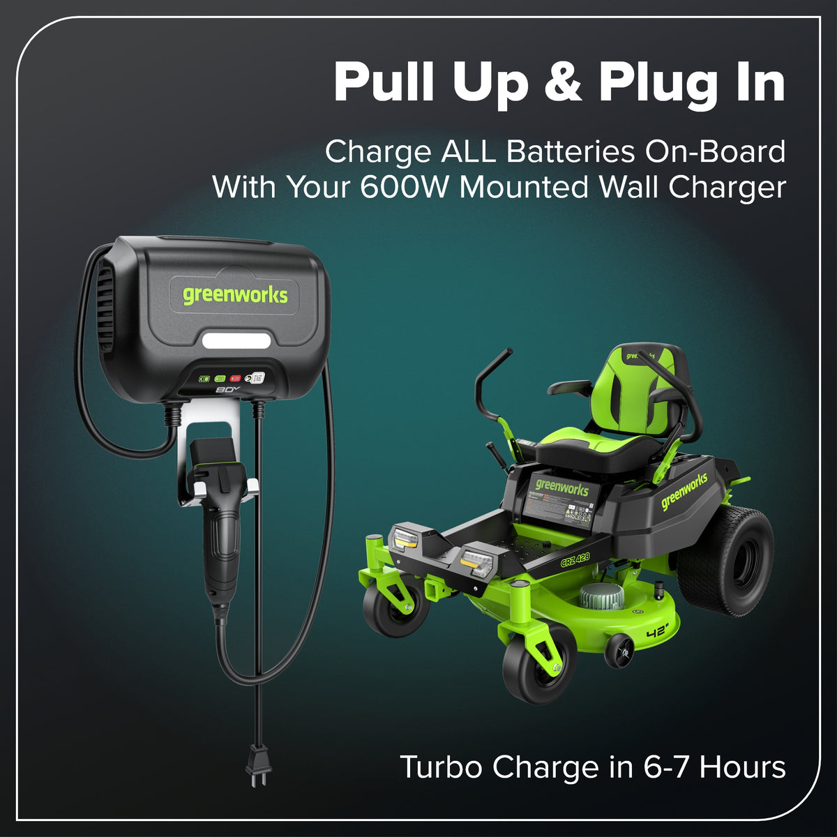 80V 42" Cordless Battery CrossoverZ Zero Turn Lawn Mower, (6) 6Ah Batteries and 600W Wall Charger