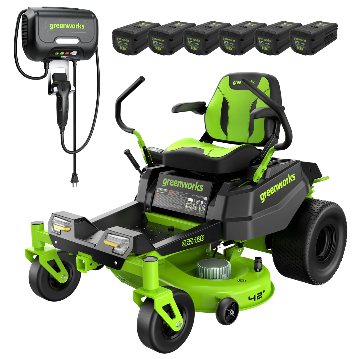 80V 42" Cordless Battery CrossoverZ Zero Turn Lawn Mower, (6) 6Ah Batteries and 600W Wall Charger