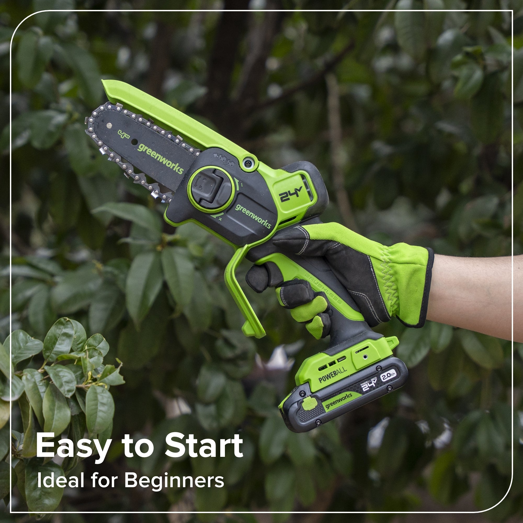 24V 4” Cordless Battery Brushless Pruner Saw w/ 2.0Ah Battery & 30W Type-C Charger (3-Ft Cable)