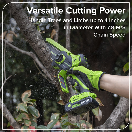 24V 4” Cordless Battery Brushless Pruner Saw w/ 2.0Ah Battery & 30W Type-C Charger (3-Ft Cable)