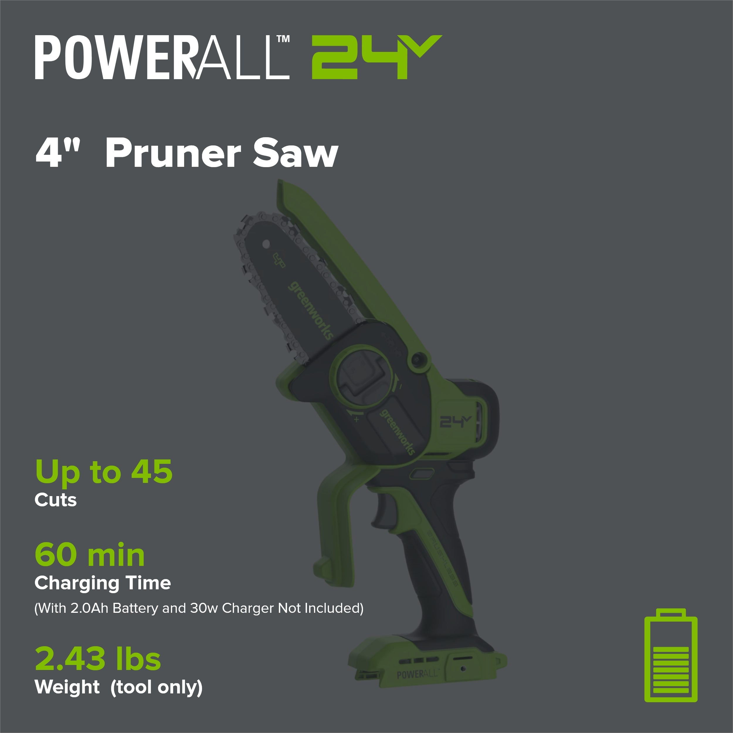 24V 4” Cordless Battery Brushless Pruner Saw (Tool Only)