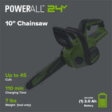 24V 10" Cordless Battery Chainsaw w/ 2.0Ah  Battery & 30W Type-C Charger(3-Ft Cable)