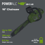 48V (24V x 2) 16" Cordless Battery Chainsaw w/ (2) 4.0Ah Batteries,65W Type-C Charger & (2) 3-Ft Cables)