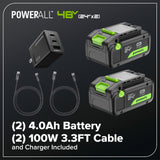 48V (24V x 2) 16" Cordless Battery Chainsaw w/ (2) 4.0Ah Batteries,65W Type-C Charger & (2) 3-Ft Cables)