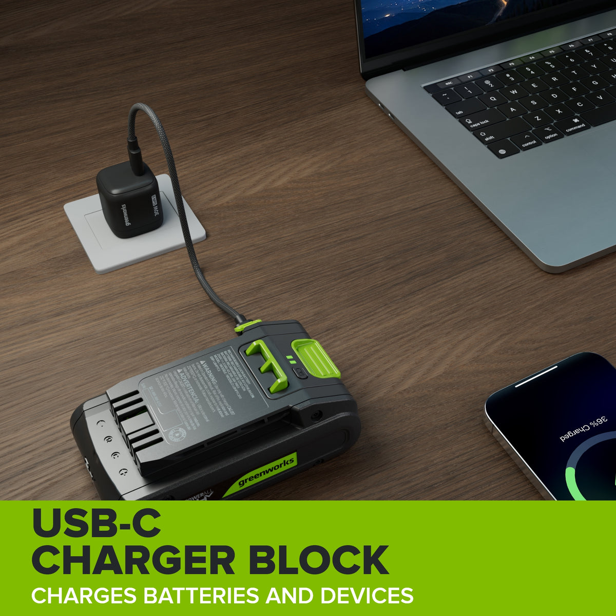 24V PowerAll 3/8" 280 in-lb Drill, with 2.0 Ah USB-C Battery, 30W USB-C Charger Block, 3' 100W USB-C Cable, 10-PC Drill Bit Set